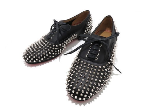 Christian Louboutin クリスチャン ルブタン レースアップシューズ Freddy Flat Calf Plonge ブラック カーフ スタッズ サイズ42 432 の購入なら 質 の大黒屋 公式