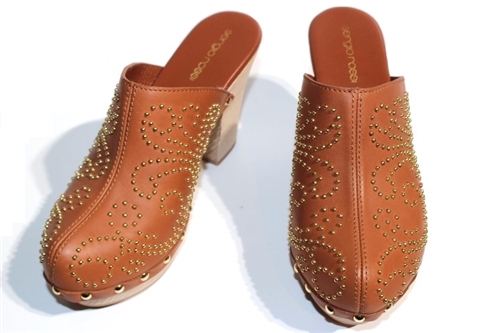 Sergiorossi セルジオロッシ サボサンダル レディース37ハーフ ブラウン レザー スタッズ 432 の購入なら 質 の大黒屋 公式