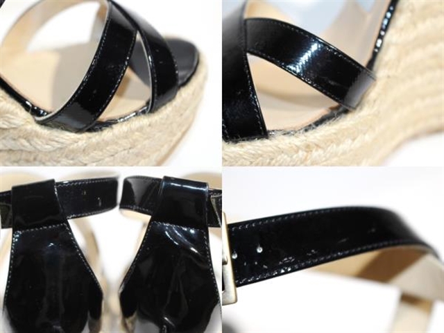 Jimmy Choo ジミーチュウ ウェッジソールサンダル レディース35 ブラック パテント ストラップ ジュート 432