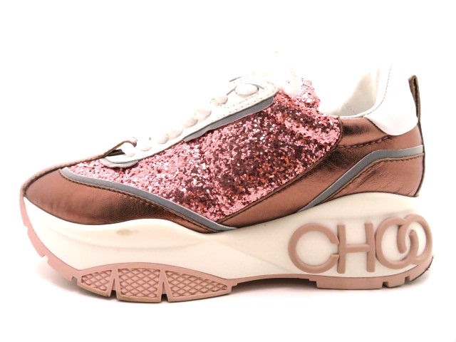 Jimmy Choo ジミーチュウ スニーカー ピンク ホワイト ラメ カーフ 35 432 の購入なら 質 の大黒屋 公式