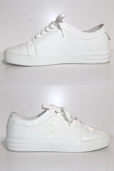 Chanel シャネル スニーカー レディース41 約26cm ホワイト レザー ココマーク G 0 の購入なら 質 の大黒屋 公式 Chanel シャネル スニーカー レディース41 約26cm ホワイト レザー ココマーク G 0 の購入なら 質 の大黒屋 公式