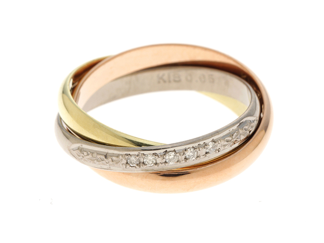 Jewelry ノンブランドジュエリー 3連 リング 指輪 K18 3カラー ダイヤモンド 0 05ct 14号 460 の購入なら 質 の大黒屋 公式