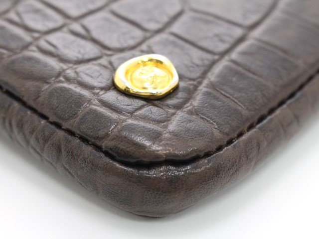 A D M J エーディーエムジェイ L型ファスナー長財布 ブラウン レザー 型押し 474 の購入なら 質 の大黒屋 公式