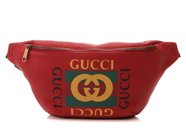 GUCCI グッチ スモールプリント ベルトバッグ カーフ レッド 【437】 image number 0