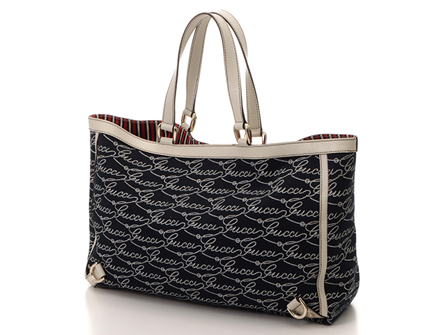 GUCCI グッチ トートバッグ 141472 ネイビー ホワイト キャンバス カーフ【205】 image number 1