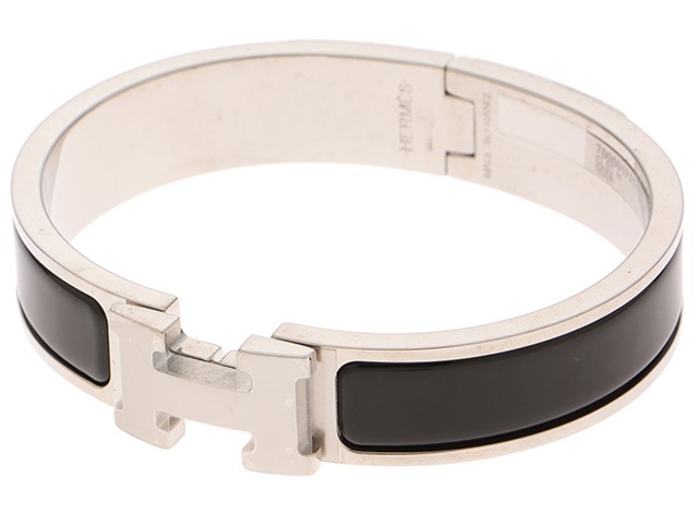 ●美中古 HERMESエルメス シルバーブレスレット キョウトレッセバングル 黒 ○美中古 HERMESエルメス シルバーブレスレット キョウトレッセ