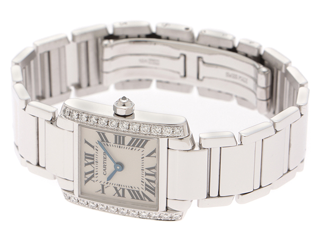Cartier　カルティエ　時計　タンクフランセーズSM　WE1002S3　K18ホワイトゴールド　ダイヤベゼル　ホワイト文字盤　クォーツ　【205】