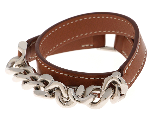 エルメス レザー ブレスレット ブラウン シルバー金具 ◻︎E刻印 2001年製 HERMES エルメス レザーブレスレット シルバー金具 ブラック