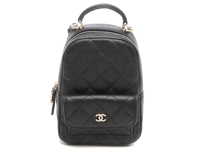CHANEL ブラックレザー バックパック CHANEL - CHANEL バックパック ブラック レザー AS3787の通販 by