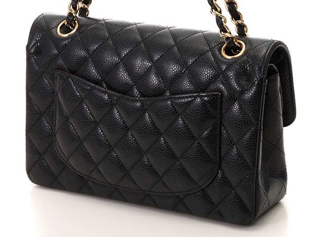 CHANEL シャネル Wフラップチェーンショルダーバック ブラック キャビアスキン ゴールド金具【472】JH image number 1