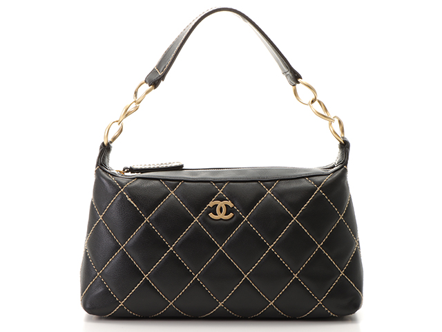 Chanel シャネル ワイルドステッチ チェーンショルダーバッグ カーフ Gp ブラック 436