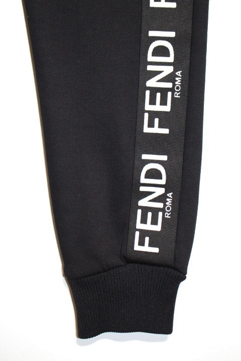 FENDI フェンディ ボトムス スウェットパンツ ジャージ レディース44 ブラック コットン logo side bands cotton