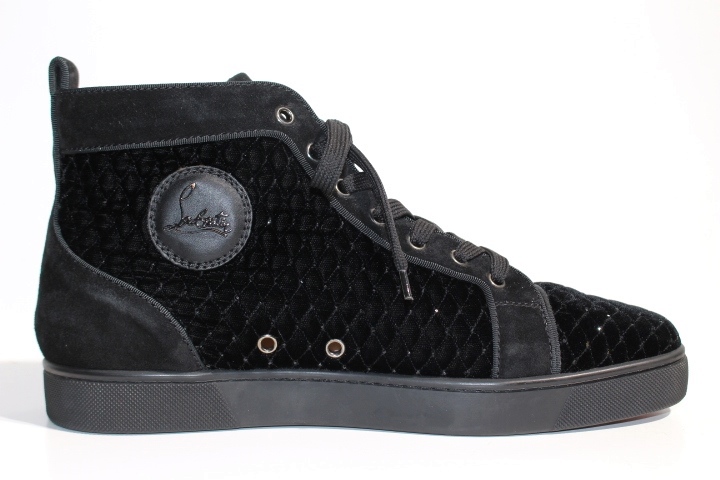 Christian Louboutin クリスチャンルブタン ハイカットスニーカー メンズ43 約28cm ブラック ベロア ラインストーン 0