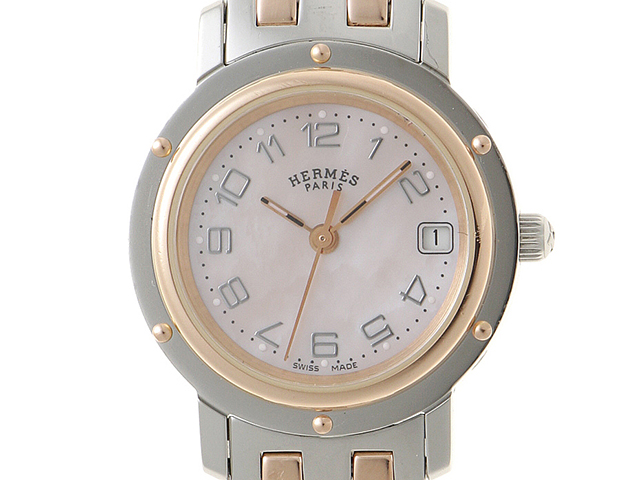 エルメス クリッパー Hベルト デイト 新品電池 レディース 腕時計 028  