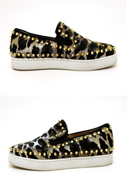 Christian Louboutin クリスチャンルブタン スニーカー スリッポン レディース38ハーフ 約25 5cm ブラック シルバー ゴールド ファブリック 0 の購入なら 質 の大黒屋 公式