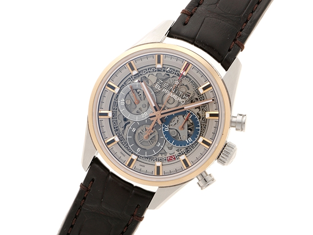 Zenith 時計 ゼニス クロノマスター エルプリメロ フルオープン 51 2151 400 メンズ 自動巻き ピンクゴールド ステンレス Pg Ss 革 472 の購入なら 質 の大黒屋 公式