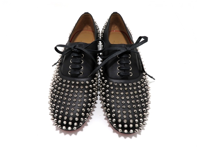 Christian Louboutin クリスチャン ルブタン レースアップシューズ Freddy Flat Calf Plonge ブラック カーフ スタッズ サイズ42 432 の購入なら 質 の大黒屋 公式