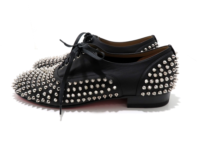 Christian Louboutin クリスチャン ルブタン レースアップシューズ Freddy Flat Calf Plonge ブラック カーフ スタッズ サイズ42 432 の購入なら 質 の大黒屋 公式