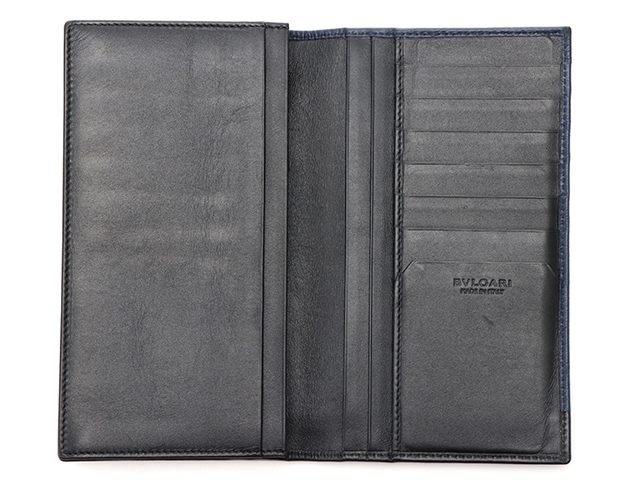 Bvlgari ブルガリ 財布 二つ折り長財布 ブルー ブラック カーフ 460 の購入なら 質 の大黒屋 公式