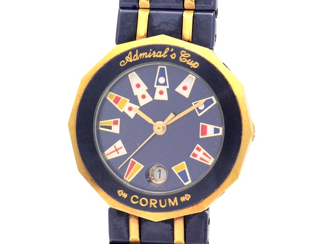 Corum コルム アドミラルズカップ イエローゴールド ステンレス ガンブルー 女性用クオーツ時計 473 の購入なら 質 の大黒屋 公式