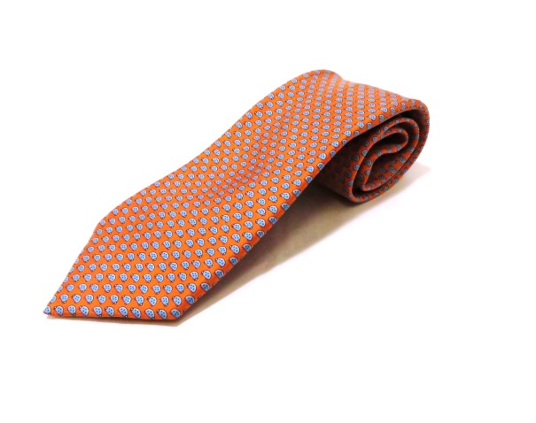 Hermes エルメス ネクタイ オレンジ ブルー シルク ha 472
