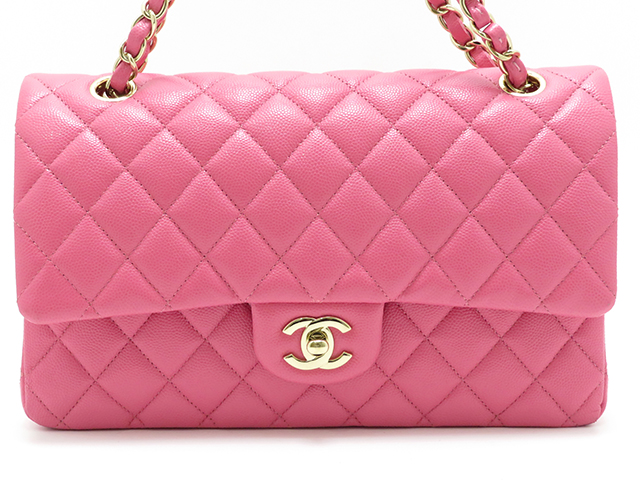 Chanel シャネル ショルダーバッグ マトラッセwフラップチェーンショルダー ピンク Gp キャビア 430 の購入なら 質 の大黒屋 公式