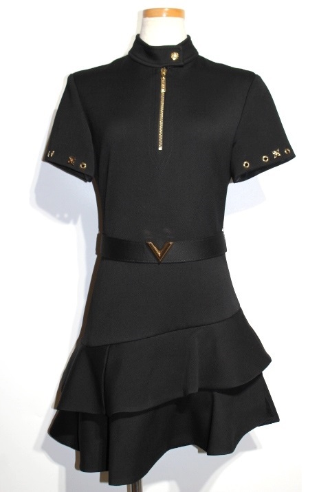 Louis Vuitton ルイ ヴィトン Lv ショートスリーブアシンメトリックドレスウィズフリル ワンピース レディース36 ブラック ウール 年 1a607l 0 の購入なら 質 の大黒屋 公式