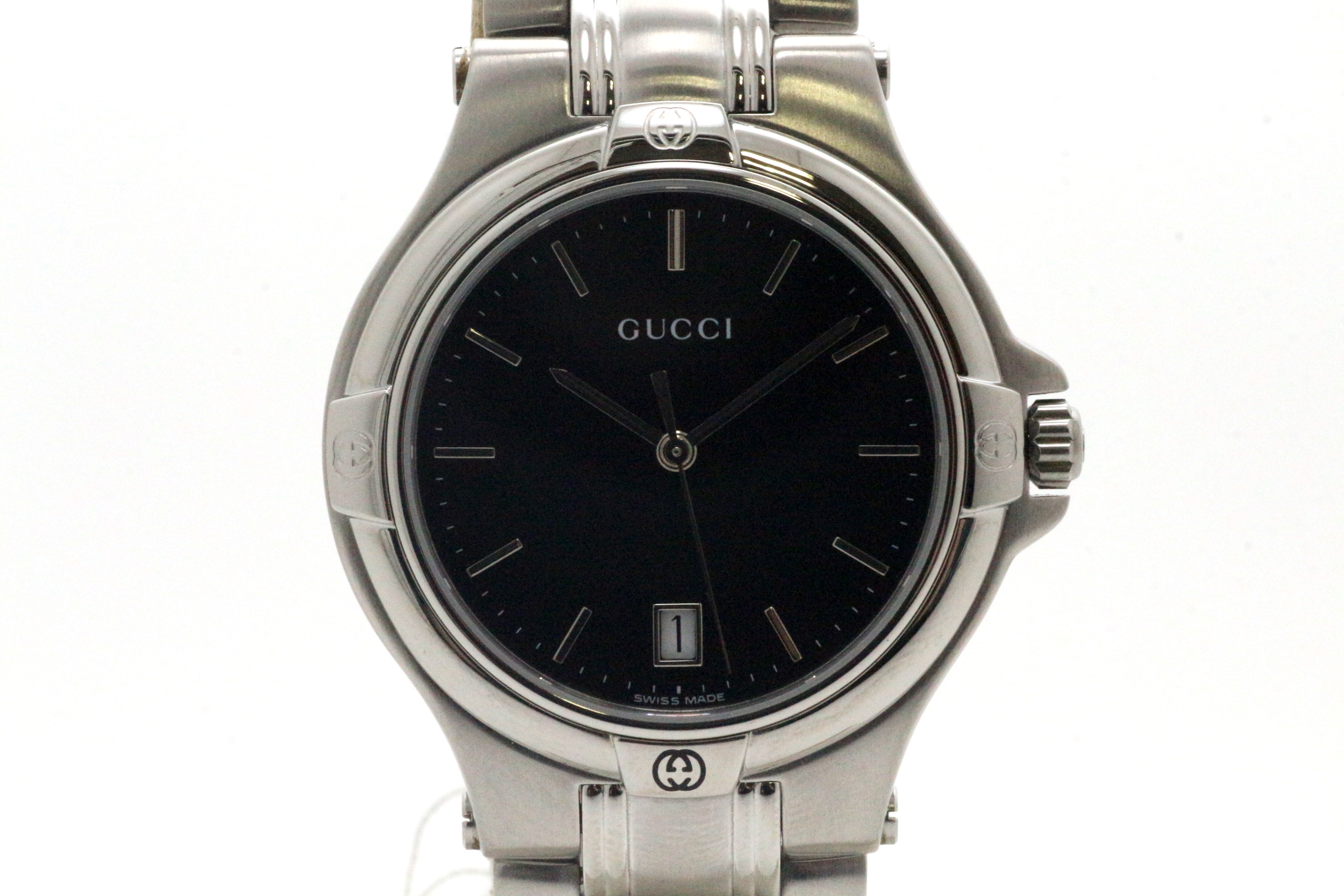 GUCCI グッチ 9040M 黒文字盤 ブラック ステンレススチール 男性用腕時計 電池式 クオーツ 【473】の購入なら「質」の大黒屋（公式）