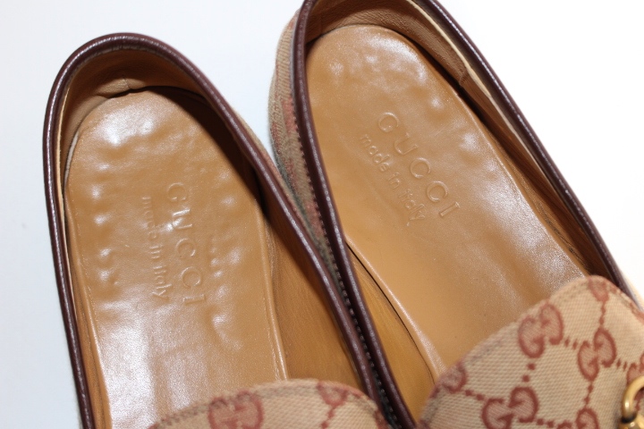 GUCCI グッチ 革靴 ヨルダーン ビットローファー メンズ7 約26cm ベージュ GGキャンバス【200】