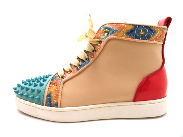 Christian Louboutin クリスチャンルブタン スニーカー ハイカット ピンク ブルー マルチカラー レザー スタッズ レディース36 432 の購入なら 質 の大黒屋 公式